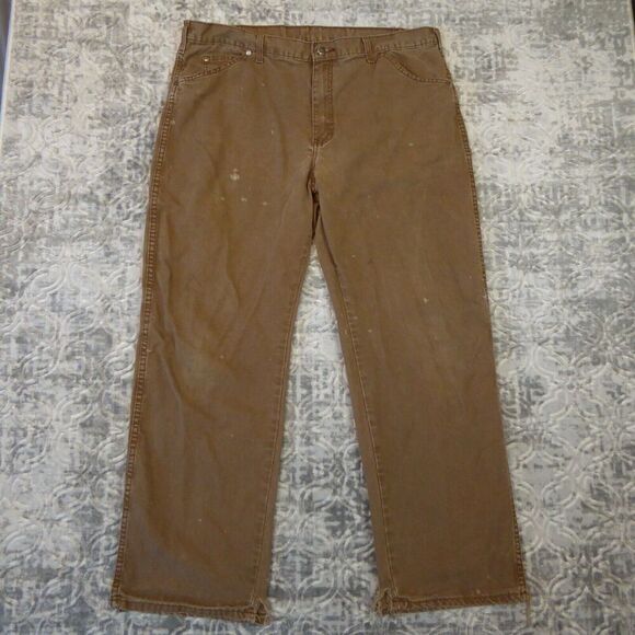 Dickies Pants Mens 38x30 Brown Faded Canvas Grunge Workwear Distressed Thrashed - Picture 1 of 16